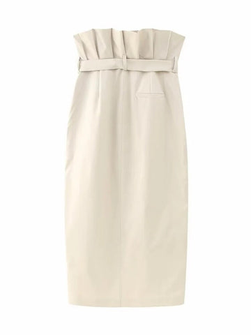 Yipinpay 2023 Paperbag Long Skirt Women Gabardine High Waist Wrap Skirt Women Fashion Slit Midi Skirts Elegant Women's Skirts